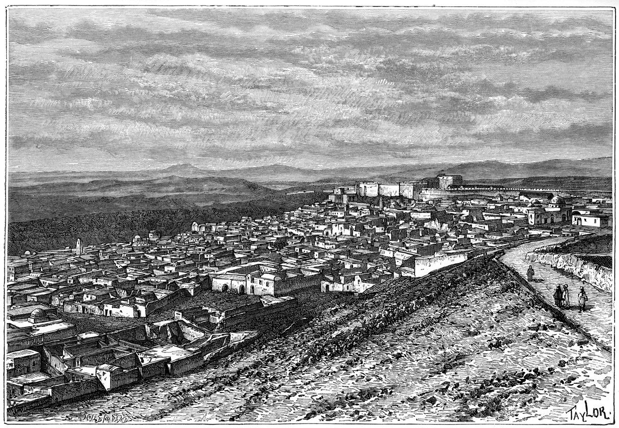Näkymä El Kefistä, Tunisiasta, 1890 tekijältä Hildibrand