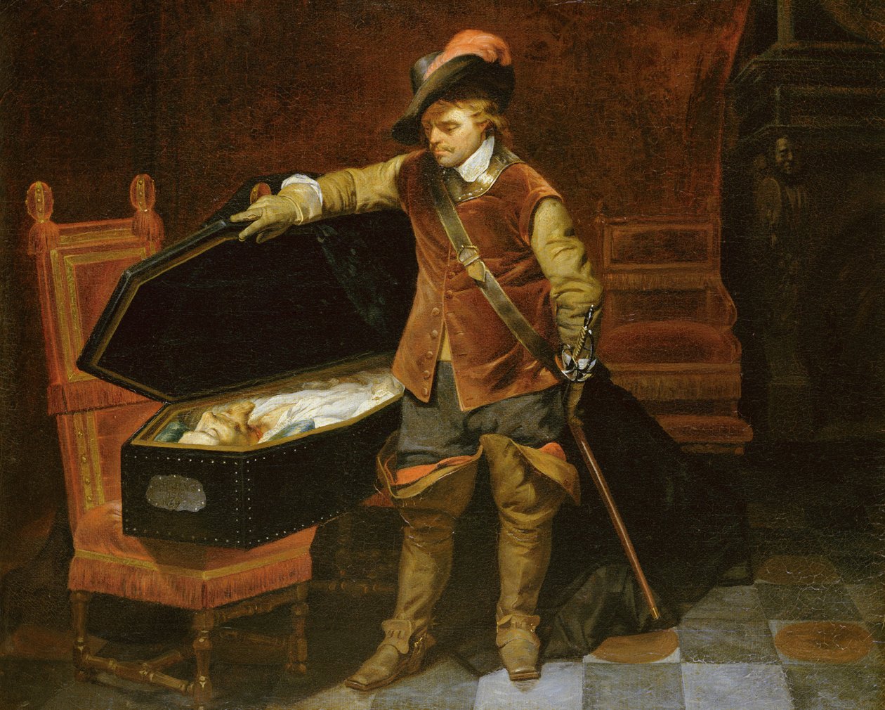 Oliver Cromwell (1599-1658) Kaarle I:n (1600-49) arkun kanssa 1846 tekijältä Hippolyte Delaroche