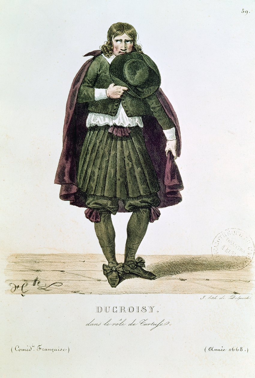 Ducroisy Tartuffen nimiroolissa vuonna 1668, L. Lecomten elokuvasta Costumes de Theater de 1600 a 1820, kaiverrus Francois Seraphin Delpech (1778-1825) tekijältä Hippolyte Lecomte