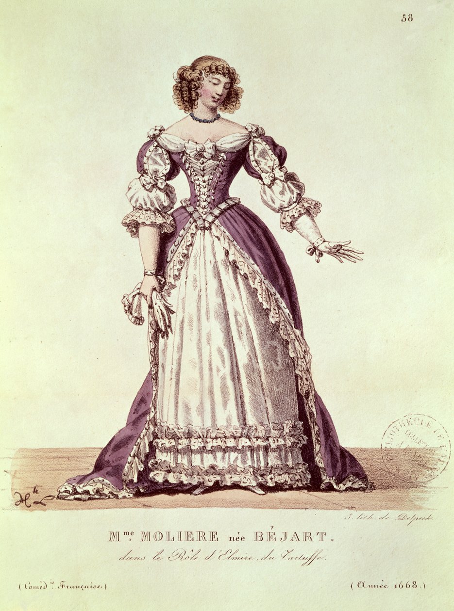 Madame Moliere, o.s. Armande Bejart (1642-1700) Elmiren roolissa Molieren (1622-73) teoksessa "Le Tartuffe". tekijältä Hippolyte Lecomte