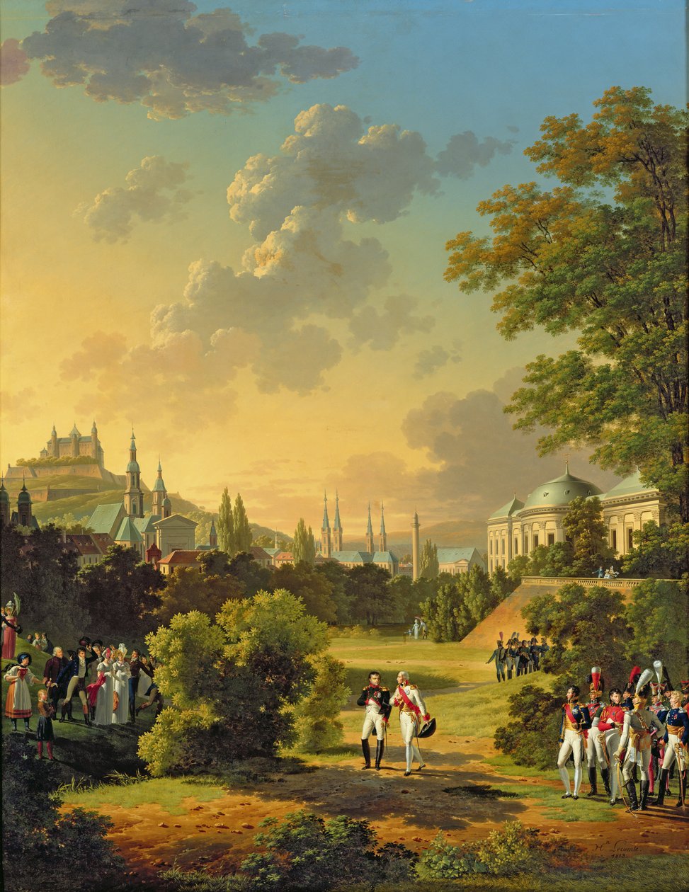 Napoleon I:n (1769-1821) ja Toscanan suurherttua Ferdinand III:n (1769-1824) tapaaminen Wurtzburgissa lokakuussa 1806, 1813 tekijältä Hippolyte Lecomte