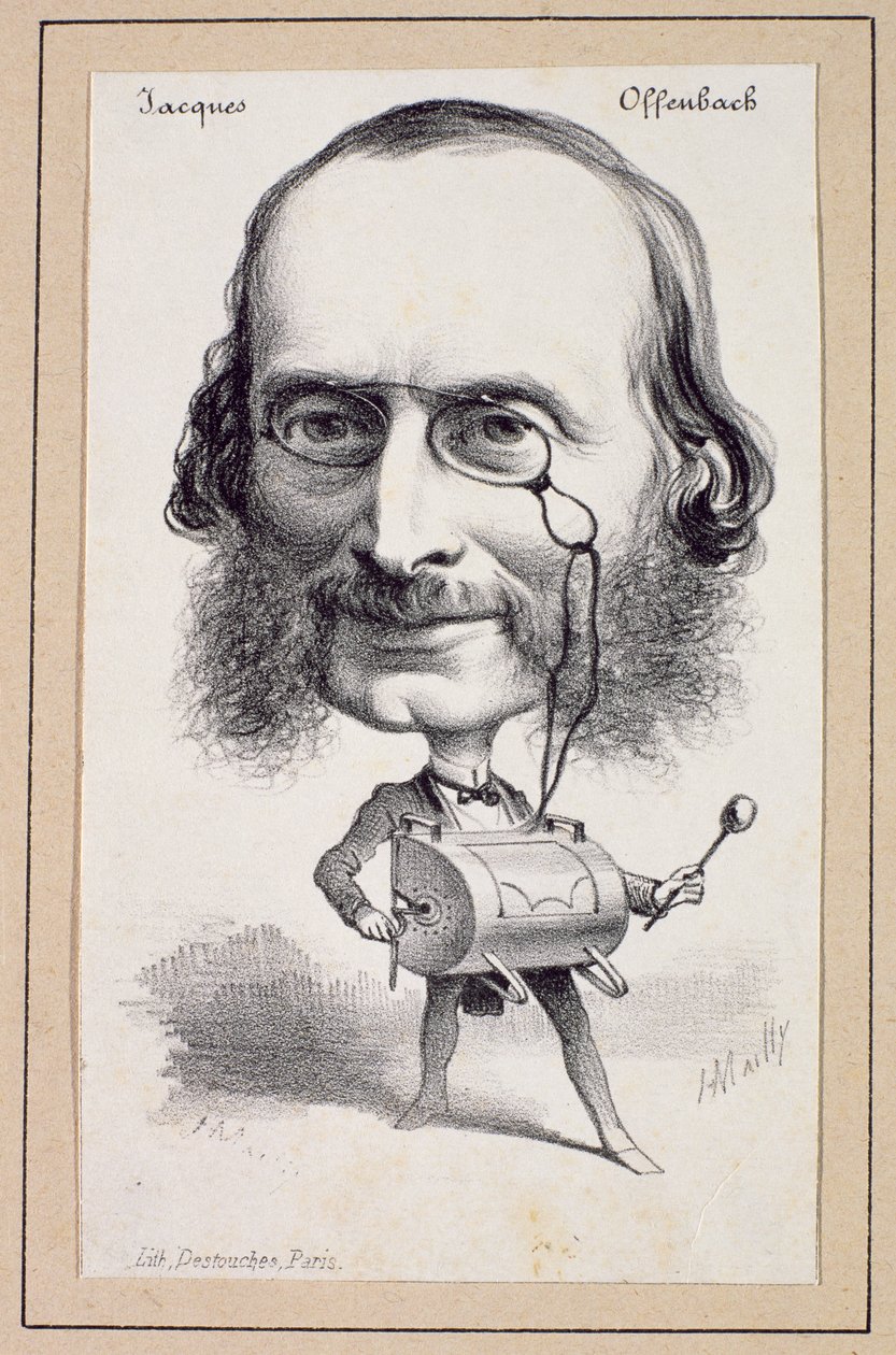 Muotokuva Jacques Offenbachista (1819-80), kaiverrettu Paul Emile Destouches (1794-1874) tekijältä Hippolyte Mailly
