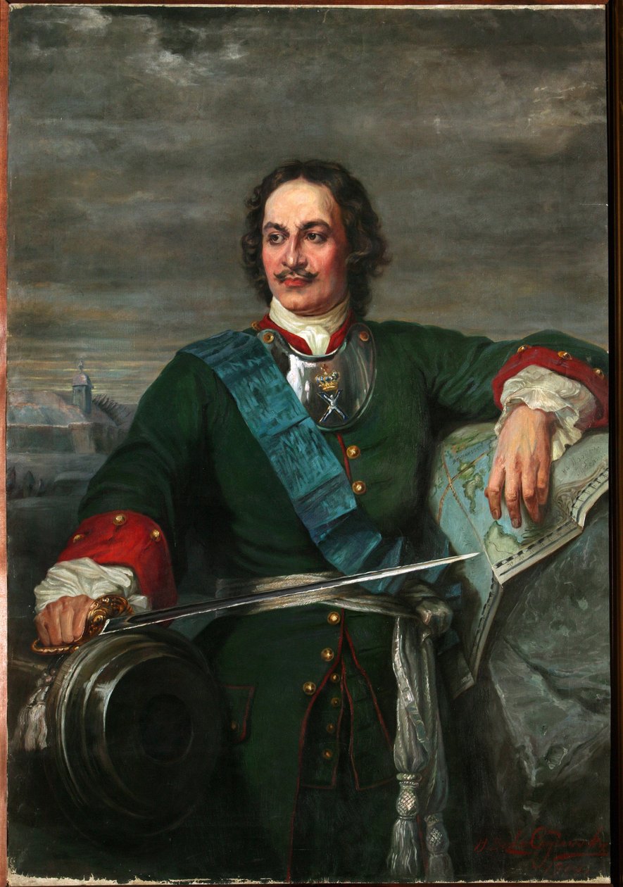 Pietari I Suuren (1672-1725) muotokuva Venäjän tsaarista - Pietari Suuri (Hippolyte Delarochen mukaan) - Bezler-Ciszewska, Henryka - 1914 - Öljy kankaalle - 170x119 - Alueellinen I. Kramskoin taidemuseo, Voronezh tekijältä Hippolyte Delaroche