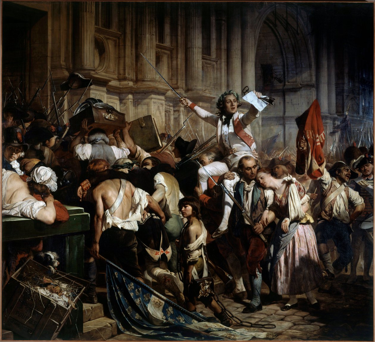 Ranskan vallankumous: "Bastillen valloittajat Pariisin Hotel de Villen edessä vuonna 1789", Hippolyte Delaroche (1797-1856) 1839 tekijältä Paul Delaroche