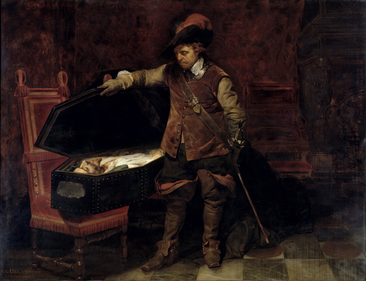 Oliver Cromwell (1599-1658) Kaarle I:n (1600-49) arkun avaaminen 1831 (öljy kankaalle) tekijältä Hippolyte (1797 1856) Delaroche