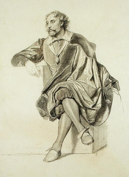 Tutkimus Peter Paul Rubensin (1577-1640) muotokuvaa varten (lyijykynä ja hiili paperille). tekijältä Paul Delaroche