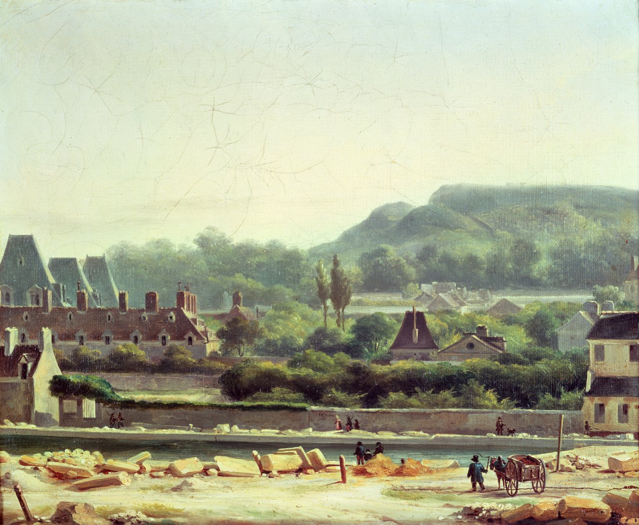 Hopital Saint-Louis ja Buttes-Chaumont vuonna 1830 tekijältä Hippolyte Adam