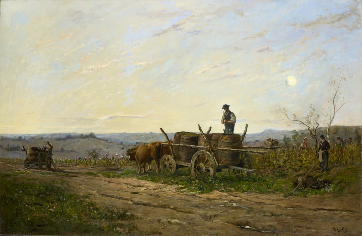 Sadonkorjuu aamulla, 1876 tekijältä Hippolyte Camille Delpy