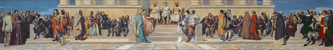 Ecole des Beaux-Artsin istuntosali, n. 1836-1841 (öljy paperille liimattu kankaalle) tekijältä Hippolyte Delaroche