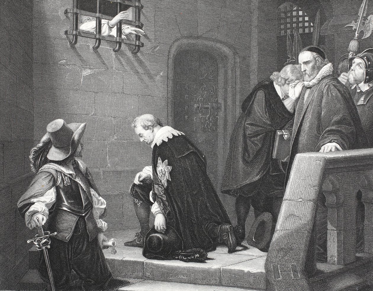 Lord Strafford matkalla teloitukseen, kaiverrus A.H. Payne tekijältä Hippolyte Delaroche