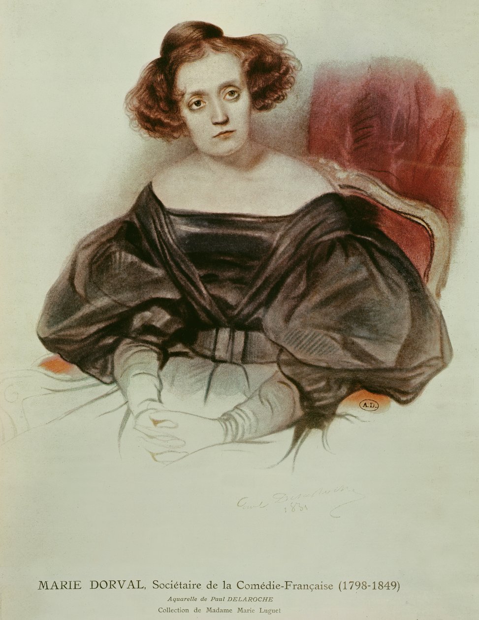 Marie Dorval (1798-1849) asussa, 1831 (wc paperilla) tekijältä Hippolyte Delaroche