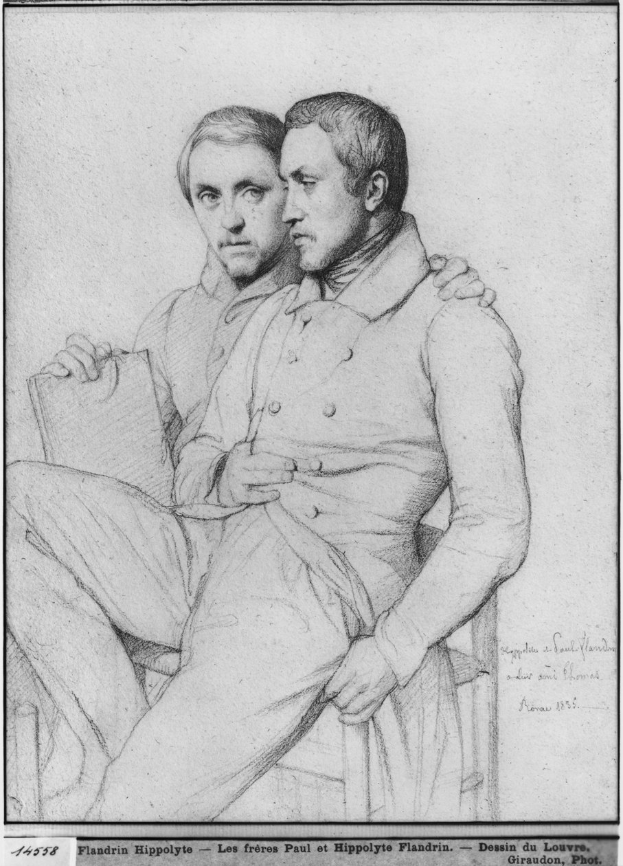 Kaksoismuotokuva Hippolytesta ja Paul Flandrinista, 1835 (musta lyijy paperilla) tekijältä Hippolyte Flandrin
