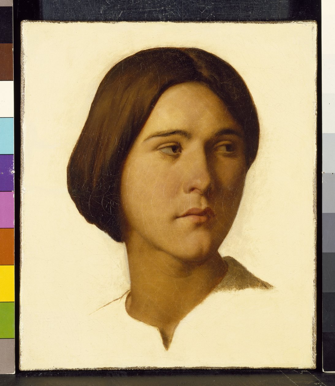 Nuoren naisen johtaja, joka katsoo vasemmalle, 1800-luku tekijältä Hippolyte Flandrin