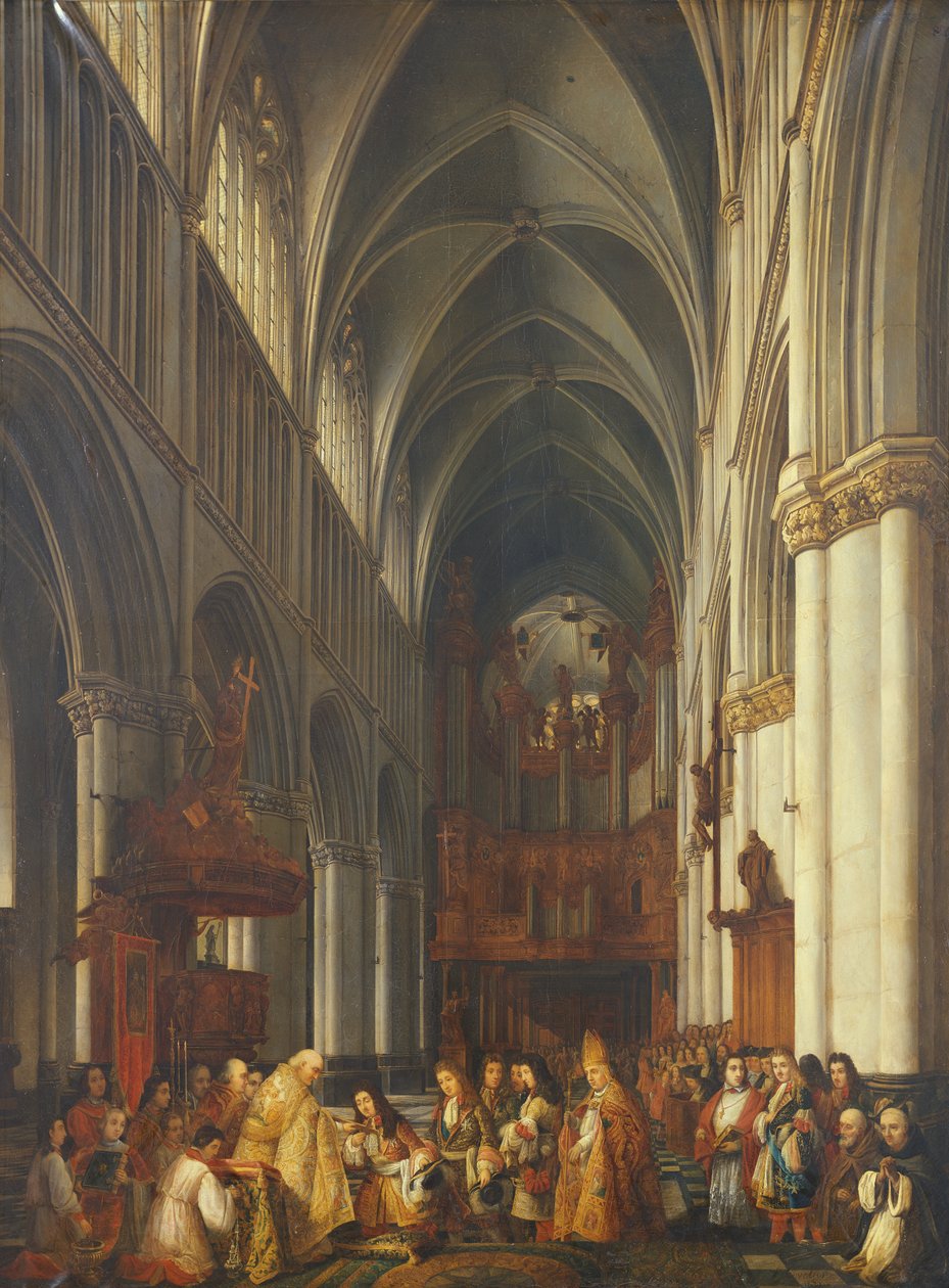 Ludvig XIV:n (1638-1715) sisäänkäynti Saint-Omerin katedraaliin, 1839 tekijältä Hippolyte Joseph Cuvelier