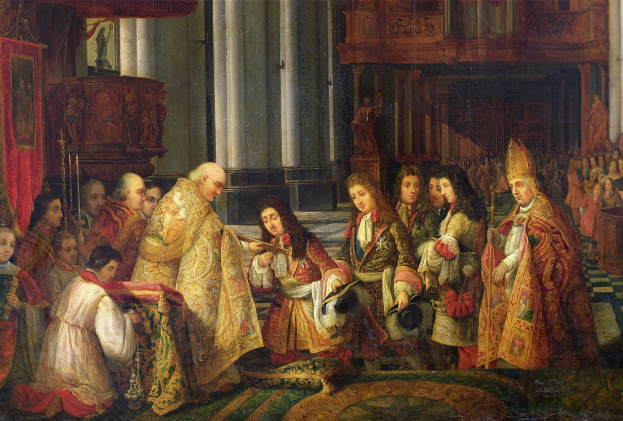 Ludvig XIV:n (1638-1715) sisäänkäynti Saint-Omerin katedraaliin, yksityiskohta tekijältä Hippolyte Joseph Cuvelier
