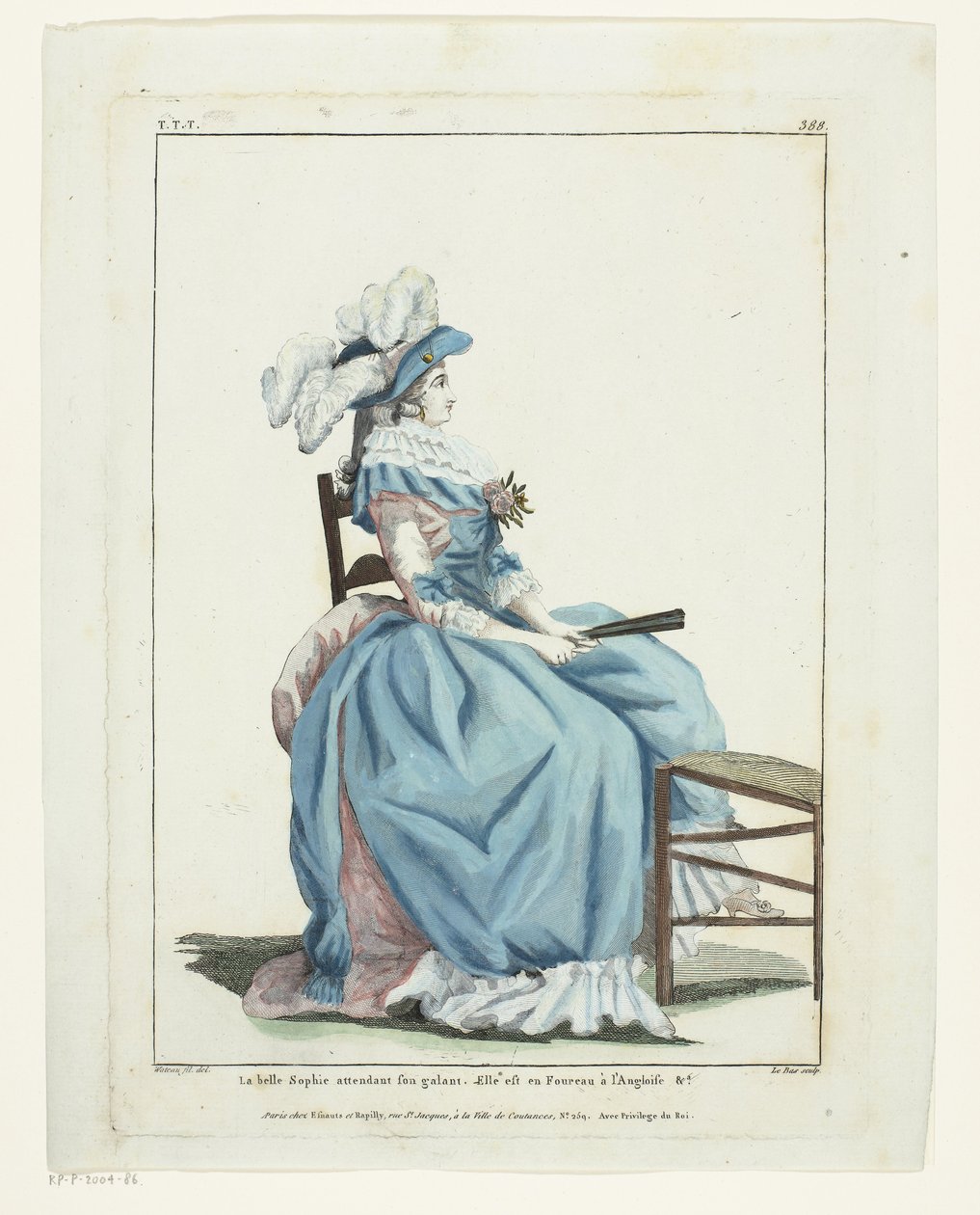 Gallery of French Fashions and Costumes 1787, TTT.388: Kaunis Sophie odottaa... tekijältä Hippolyte Le Bas