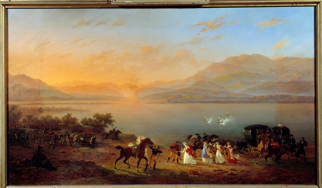 Josephine de Beauharnais -auton, Madam Bonaparten, hyökkäys Gardajärven rannalla Austrian Boatsin toimesta 30. heinäkuuta tekijältä Hippolyte Lecomte