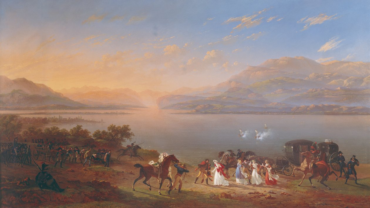 Keisarinna Josephine (1763-1814) saapuu vierailemaan Napoleonin (1769-1821) luona Italiassa Gardajärven rannalla tekijältä Hippolyte Lecomte