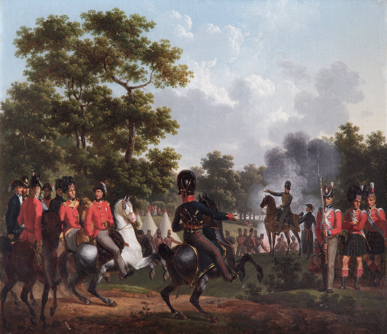 Wellingtonin herttua vierailee etuvartioissa Soigniesissa (öljy kankaalle) tekijältä Hippolyte Lecomte