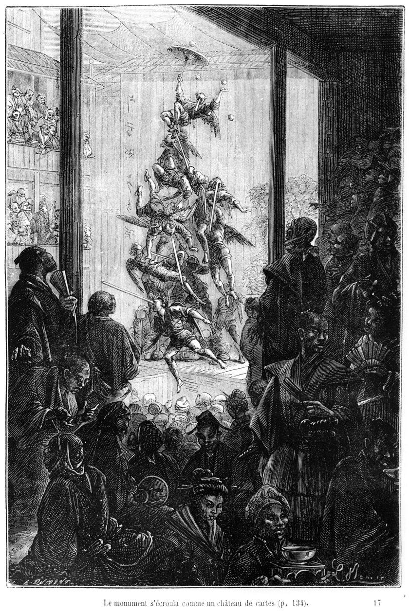 Messut Kiinassa, kuvitus Jules Vernen (1828-1905) 1800-luvun lopun teoksesta "Maailman ympäri kahdeksankymmenessä päivässä" tekijältä Hippolyte Leon Benett