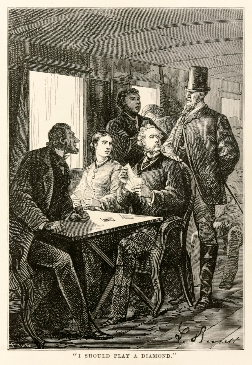 Minun pitäisi soittaa timanttia, Jules Vernen (1828-1905) teoksesta Maailman ympäri kahdeksassakymmenessä päivässä, jonka on kaiverruttanut Adolphe François Pannemaker (1822-1900), 1873. tekijältä Hippolyte Leon after Benett