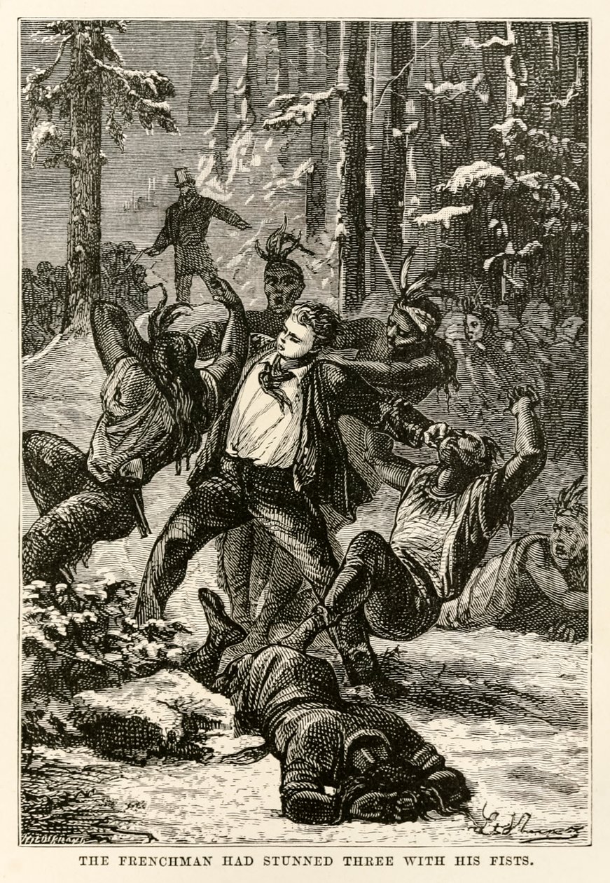 Ranskalainen oli tainnuttanut kolme nyrkkeillään Jules Vernen (1828-1905) Maailman ympäri kahdeksassakymmenessä päivässä -kuvasta Henri-Théophile Hildebrandin (1824-97), 1873. tekijältä Hippolyte Leon after Benett