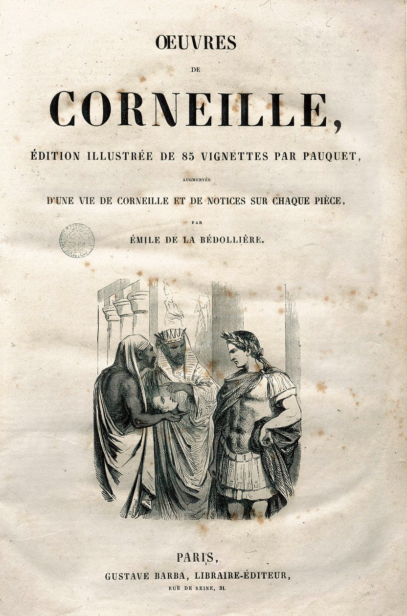 Pierre Corneillen (1606-1684) teosten etulevy, painos 1864 (kaiverrus) tekijältä Hippolyte Louis Pauquet