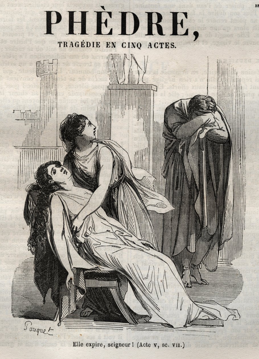 Phedre, Jean Racine (1639-1699 - kaiverrus "" Jean Racinen teoksiin"" kuvittamana Pauquet ja huomautuksen Emile de La Bedolliere - 1851 tekijältä Hippolyte Louis Pauquet
