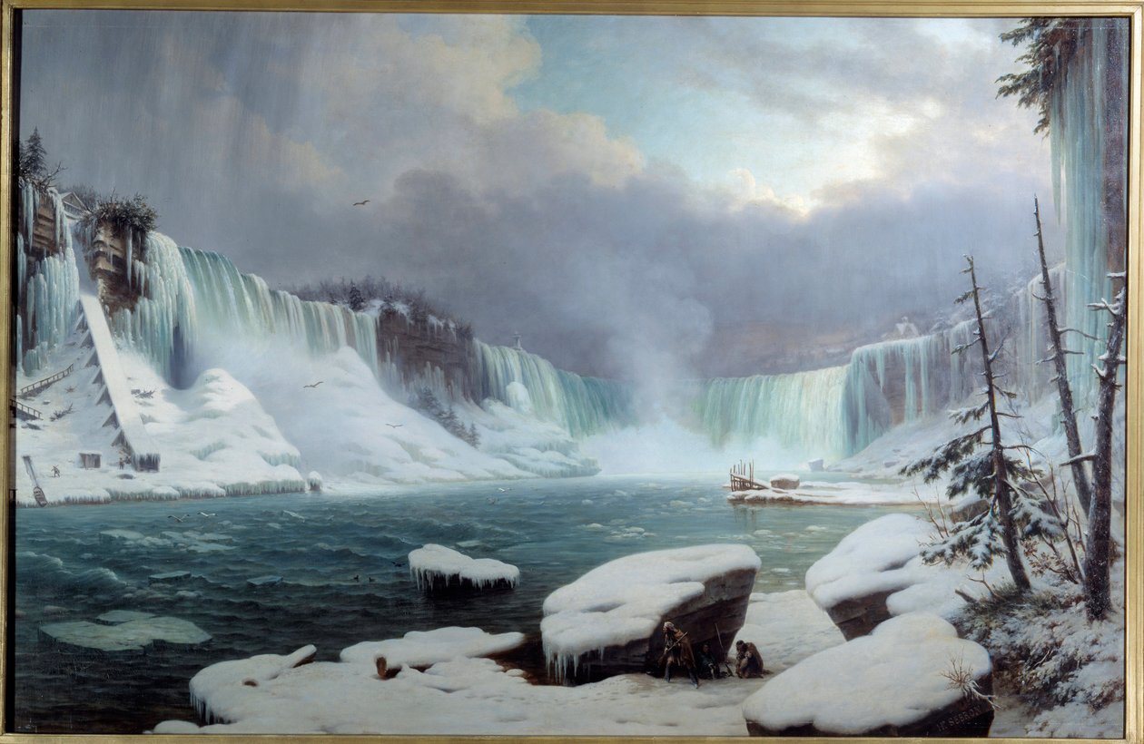 Suuri Niagaran kaihi, talviefekti. Näkymä Niagaran putouksille. Hippolyte Victor Valentin Sebronin (1801-1879) maalaus tekijältä Hippolyte Victor Valentin Sebron