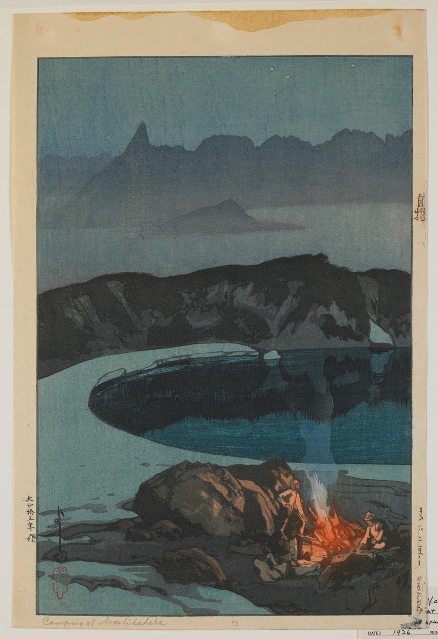 Telttailu Washihassa, sarjasta Kaksitoista kohtausta Japanin Alpeilla, Taisho-aikakausi tekijältä Hiroshi Yoshida