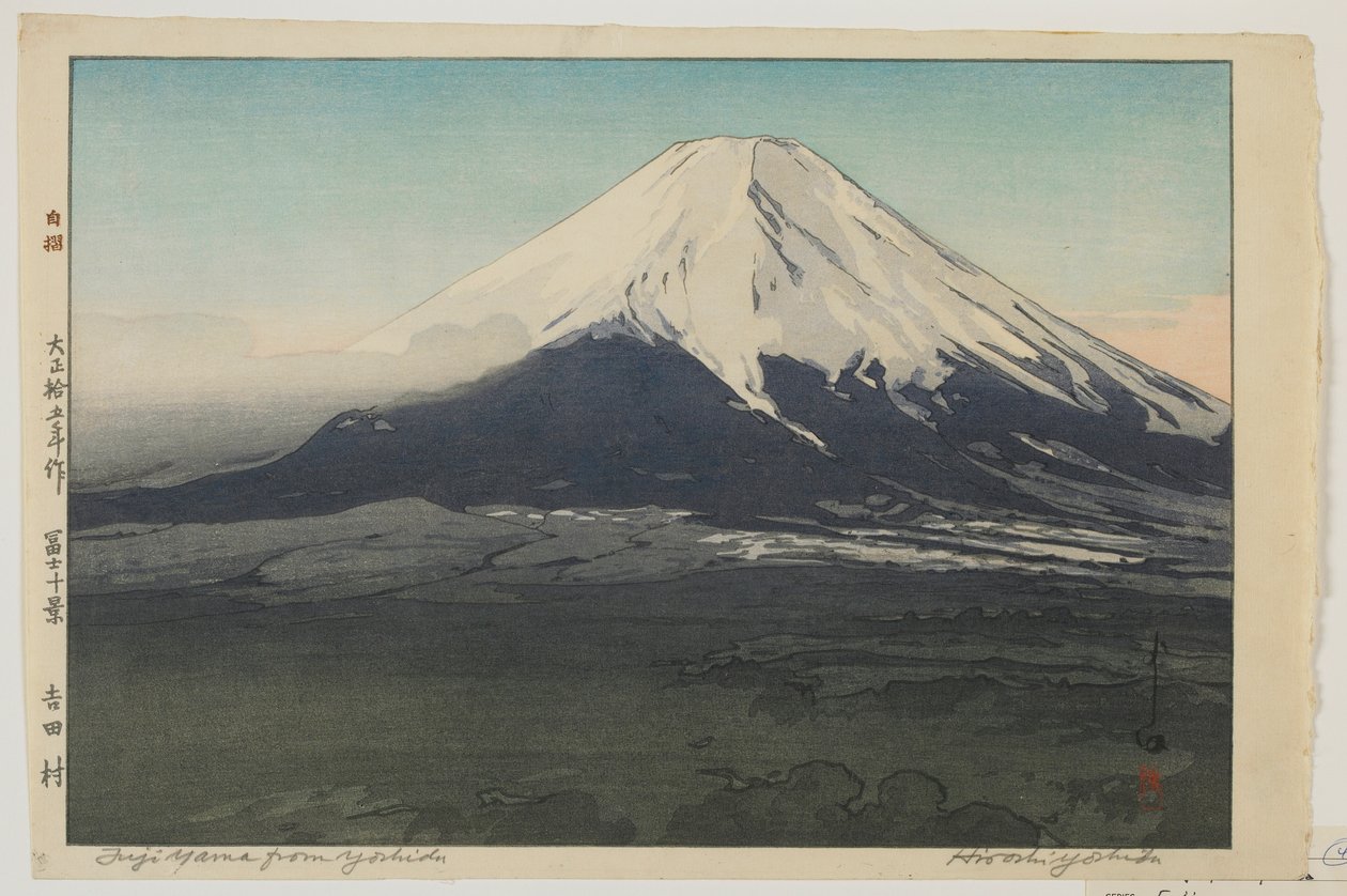 Fuji Yoshidalta, sarjasta Kymmenen näkymää Fuji-vuorelle, Taisho-aikakausi tekijältä Hiroshi Yoshida