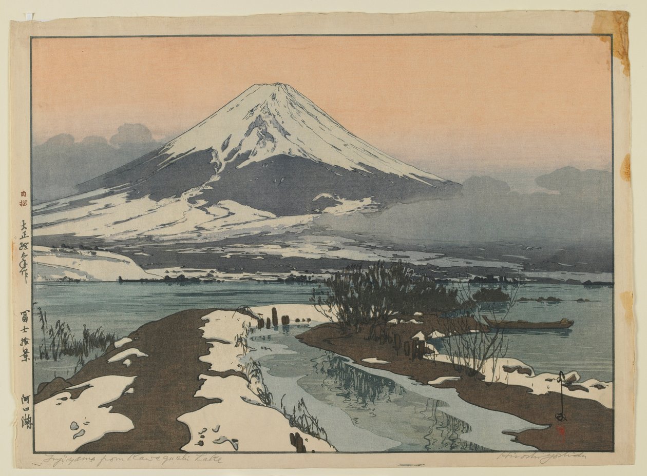 Fujiyama Kawaguchi-järveltä, sarjasta Ten Views of Mount Fuji, Taisho-aika tekijältä Hiroshi Yoshida