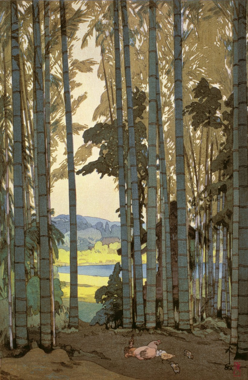 Kanat bambupuussa (värillinen puupainatus) tekijältä Hiroshi Yoshida