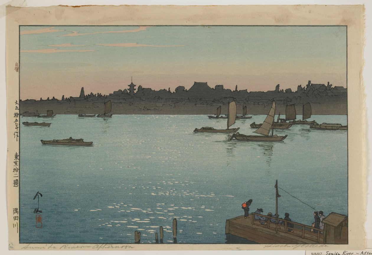 Sumida River - Iltapäivä, sarjasta Tokion kaksitoista kohtausta, Taisho-aikakausi tekijältä Hiroshi Yoshida