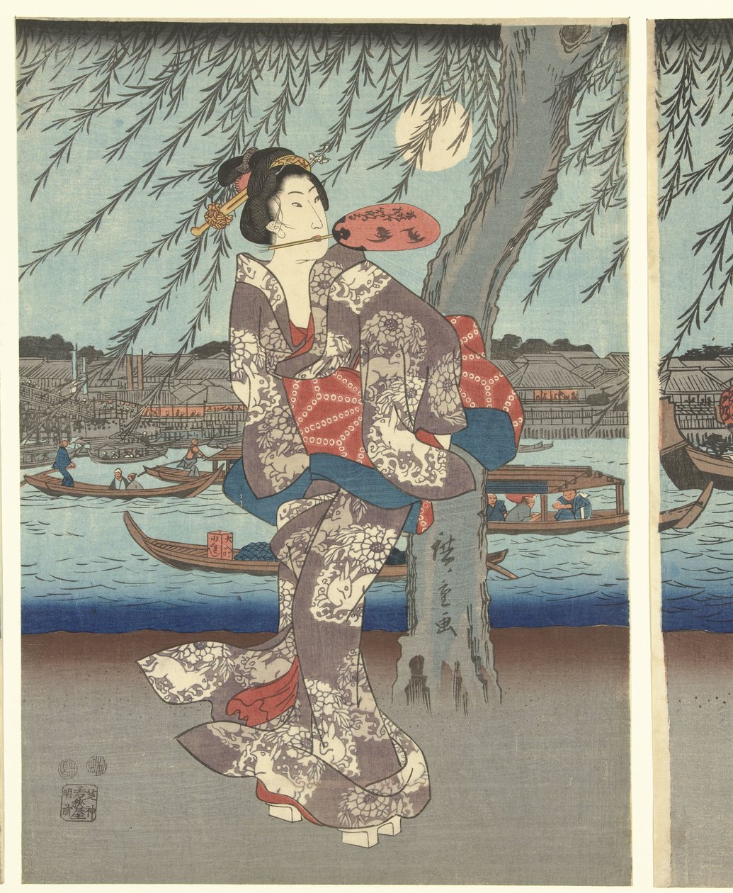 Kuuluisia paikkoja itäisessä pääkaupungissa: Nauti iltatuulesta Ryogokun sillalla tekijältä Hiroshige (I) , Utagawa