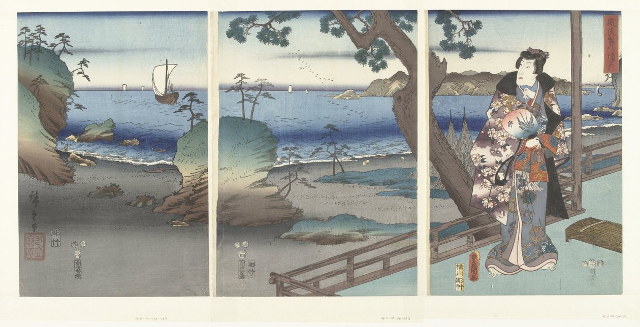 De Eganten prinssi Genji Tesuma Furyu Genji Suma tekijältä Hiroshige (I) , Utagawa