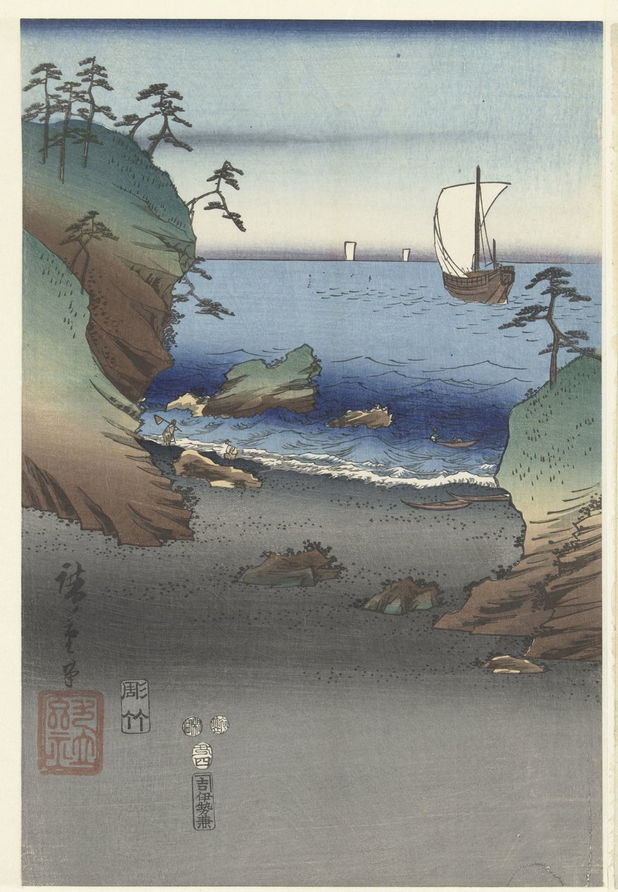 De Eganten prinssi Genji Tesuma Furyu Genji Suma tekijältä Hiroshige (I) , Utagawa