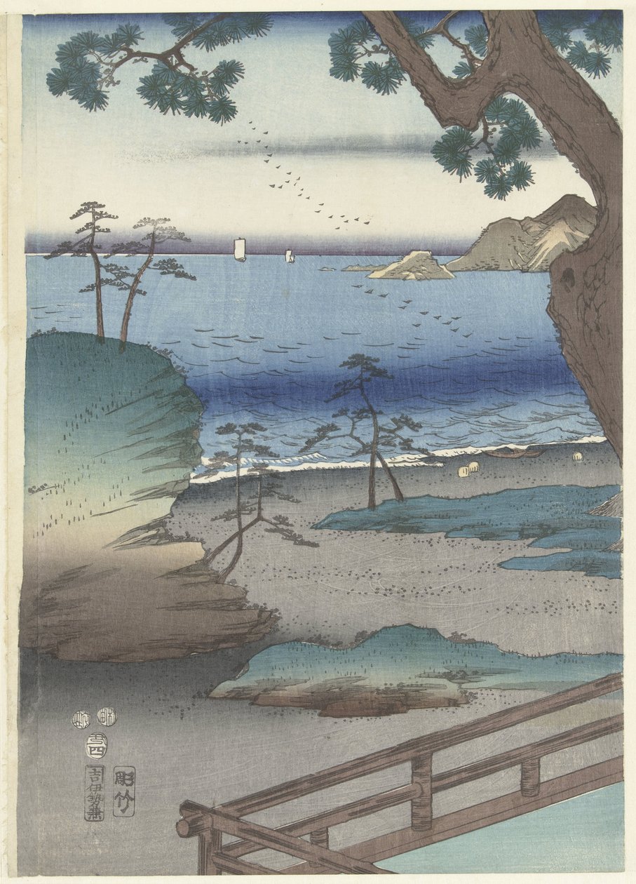 De Eganten prinssi Genji Tesuma Furyu Genji Suma tekijältä Hiroshige (I) , Utagawa