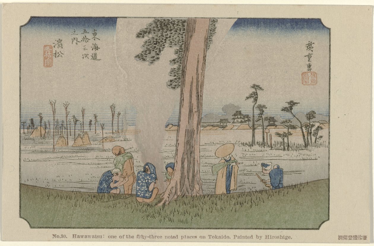 Hamamatsu Nro 30. Hawawatsu: yksi Tokaidon viidestäkymmenestä kolmesta merkittävästä paikasta, Hiroshigen maalaama De Tôkaidô van Hiroshige (sarjan nimi) Hiroshige no fude Tôkaidô (sarjan nimi esineellä) tekijältä Hiroshige (I) , Utagawa