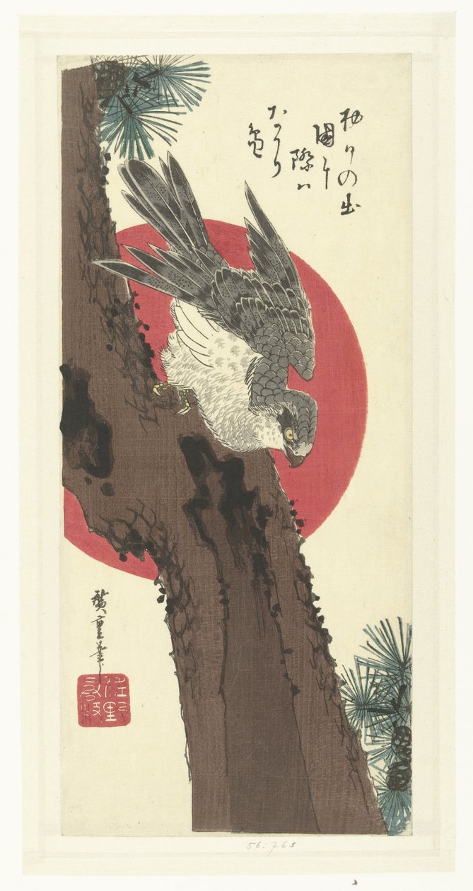 Haukka männyn päällä tekijältä Hiroshige (I) , Utagawa