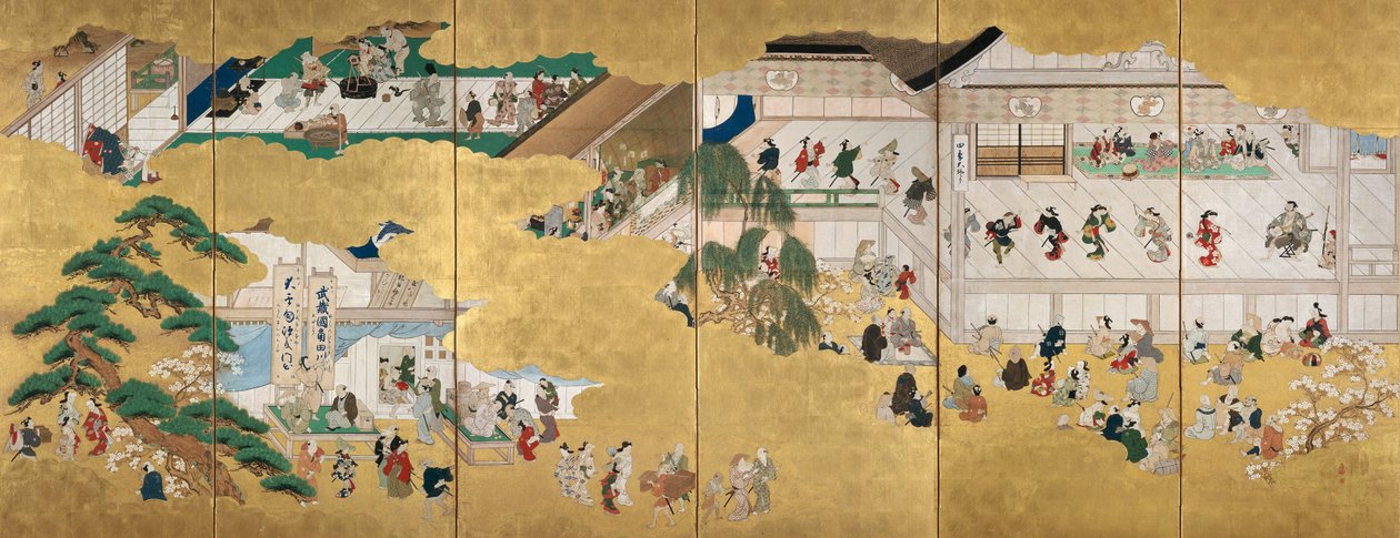 Kohtauksia Nakamura Kabuki -teatterista tekijältä Hishikawa Moronobu