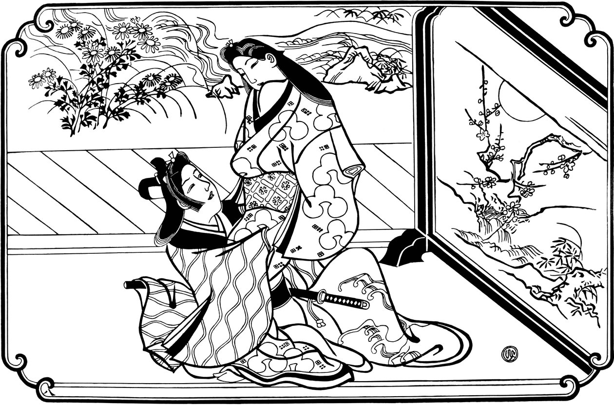 Näytön takana, 1680-luku. tekijältä Hishikawa Moronobu