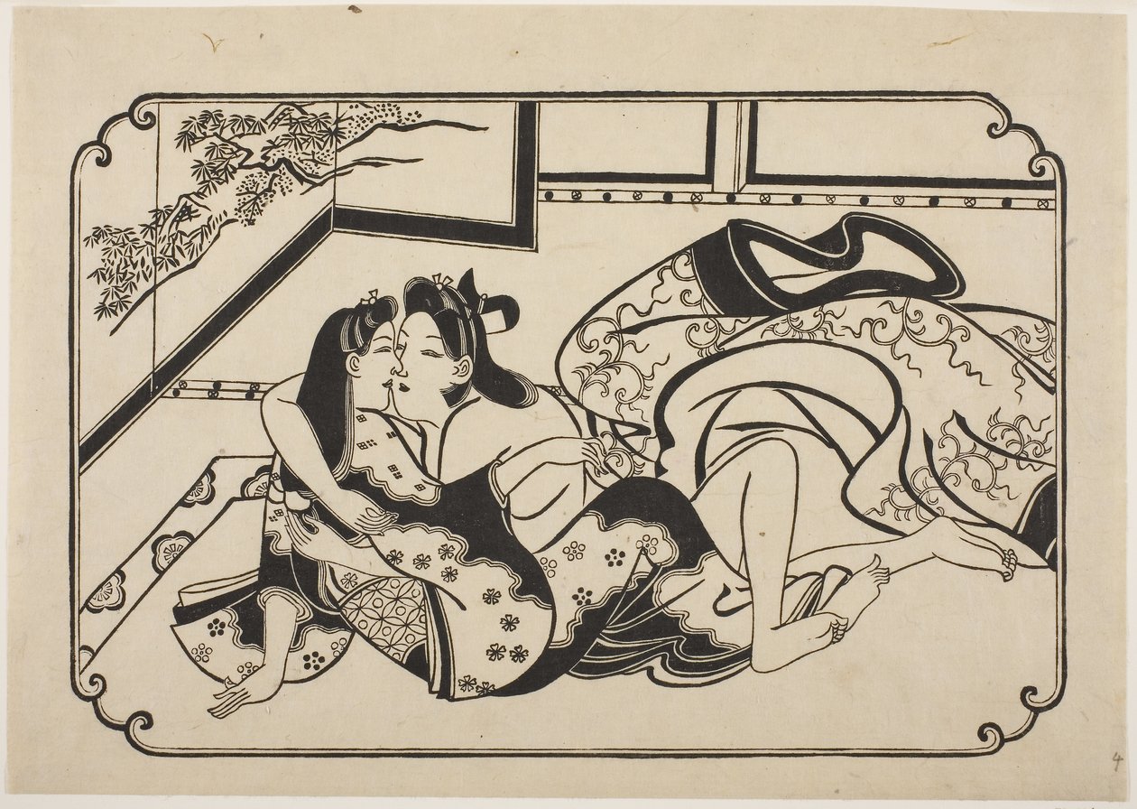 Flirttailun ystävät, n. 1673-1681 (puukiviprintti) tekijältä Hishikawa Moronobu