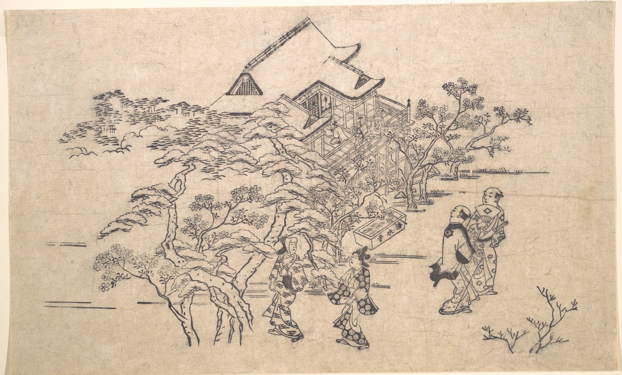 Kiyomizun temppeli Kiotossa tekijältä Hishikawa Moronobu