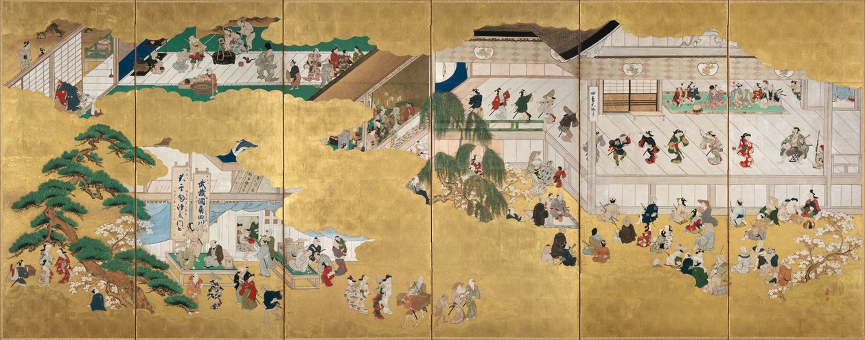 Kohtauksia Nakamura-kabukiteatterista tekijältä Hishikawa Moronobu