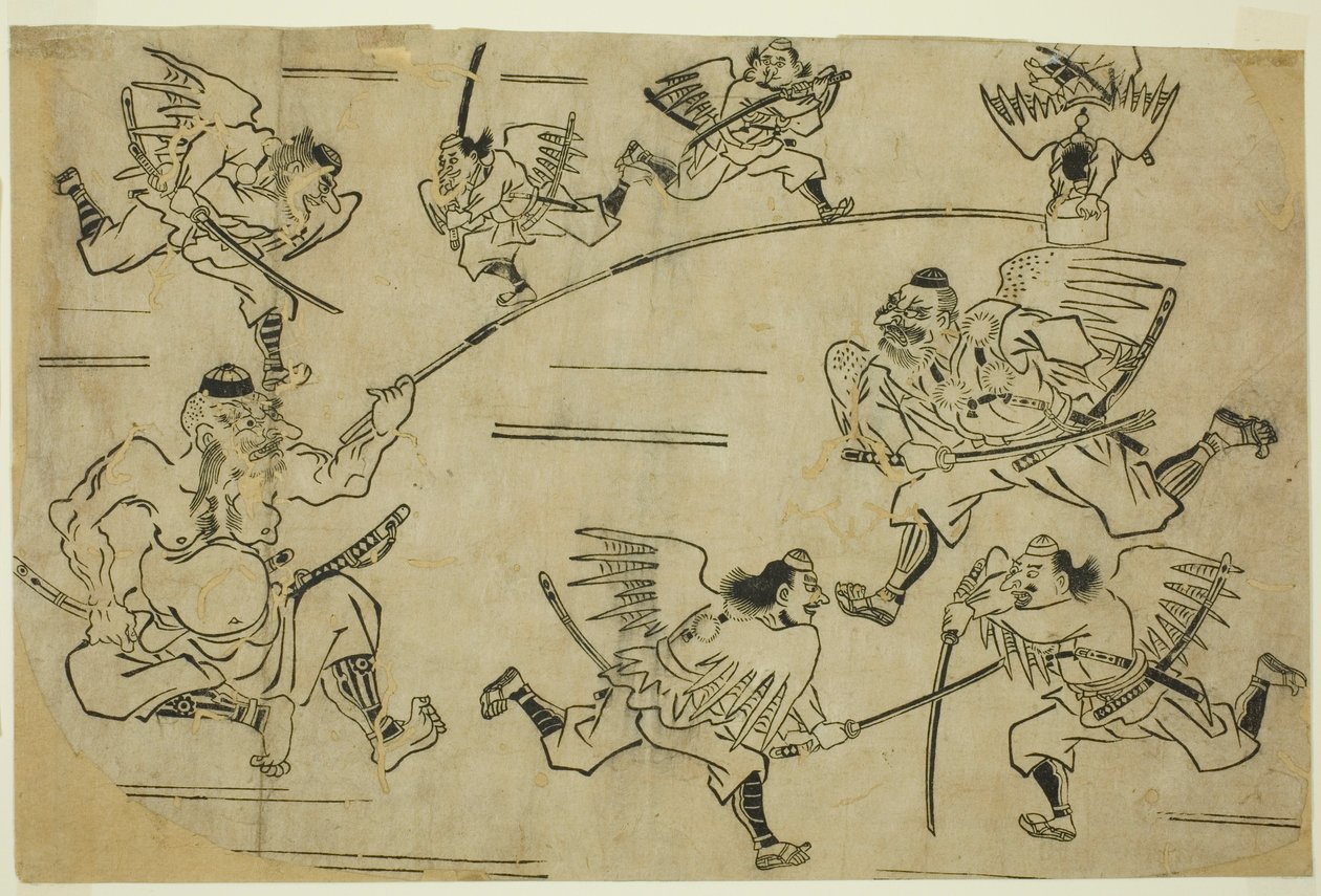Tengu-kuningas kouluttaa oppilaitaan tekijältä Hishikawa Moronobu