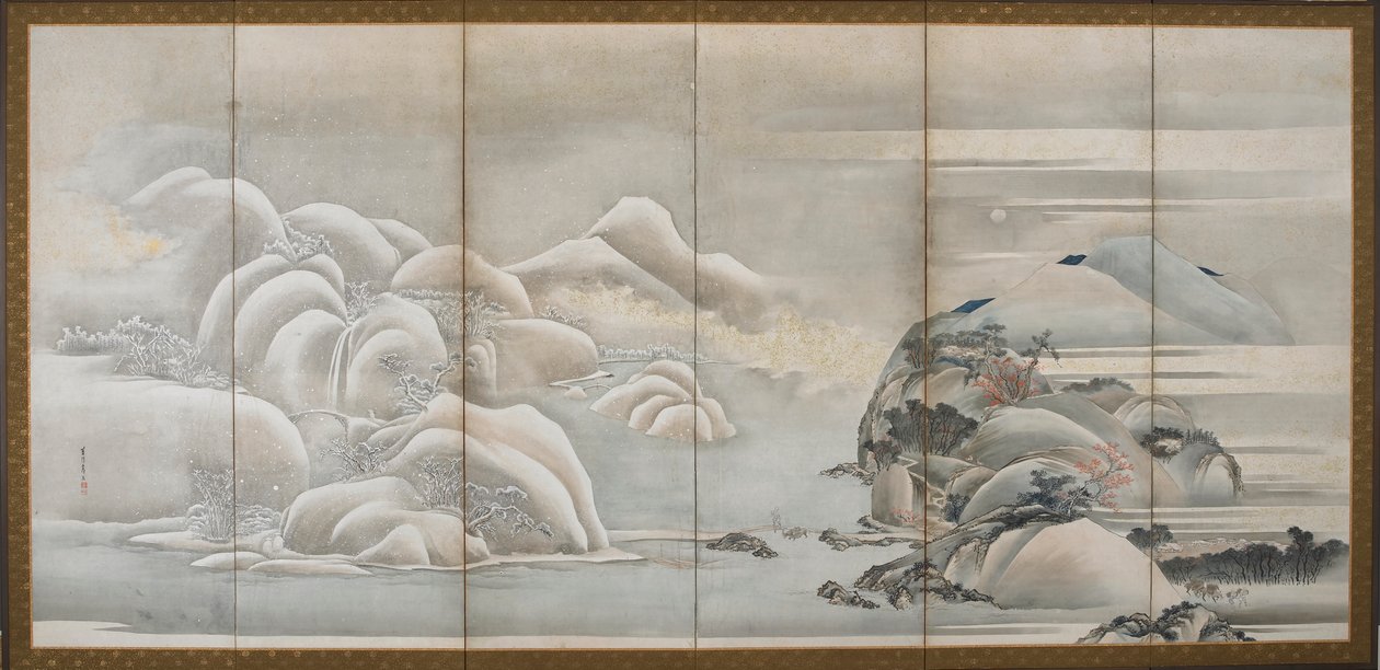Maisema: kaksi neljästä vuodenajasta, syksy ja talvi, Edo-kausi, 1700-luvun loppu - 1800-luvun alku. tekijältä Hishikawa Sori