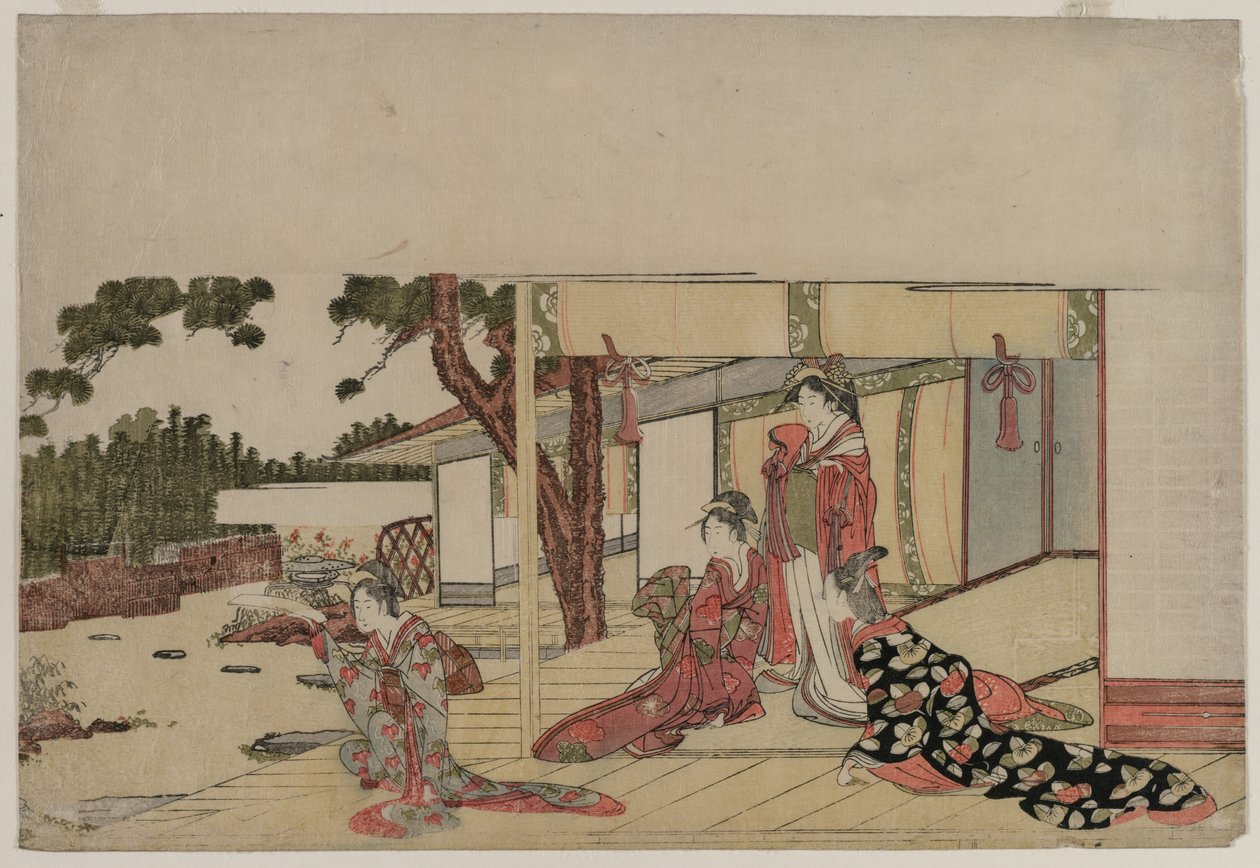 Naiset verannalla, n. 1800. tekijältä Hishikawa Sori III