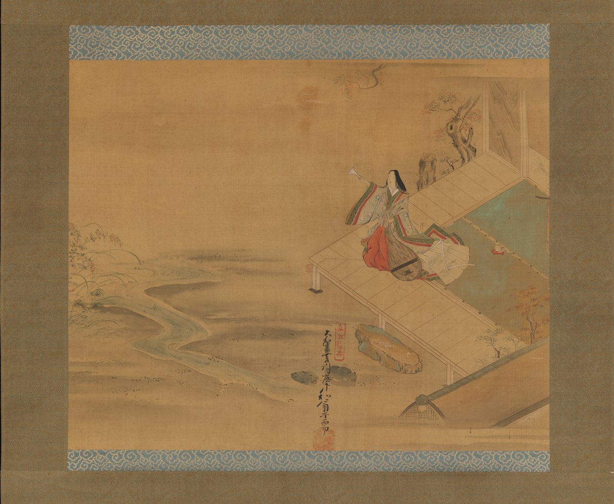 Prinsessa Ogimi Bridge Maiden Hashihime -luvusta..., 1700-luvun alku. tekijältä Hishikawa Wao