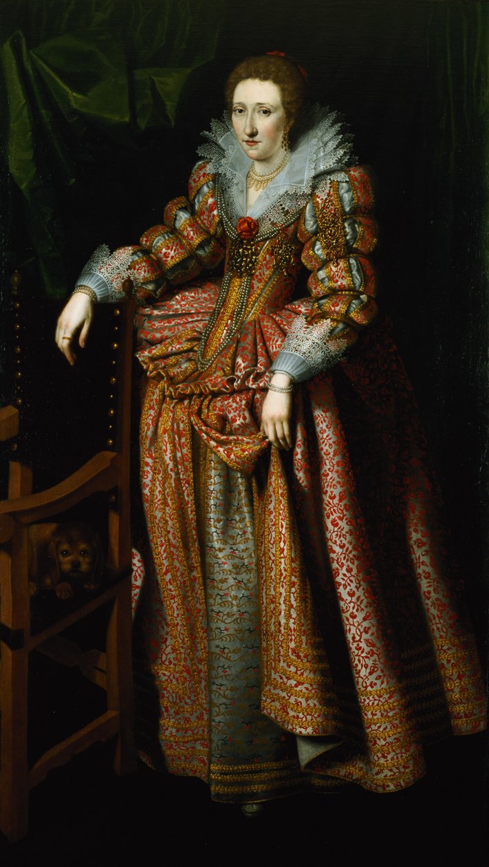 Muotokuva naisesta, jonka sanotaan olevan flanderilaisesta Coudenhouve-suvusta, noin 1610-20 (pari 121431). tekijältä Hispano Flemish School